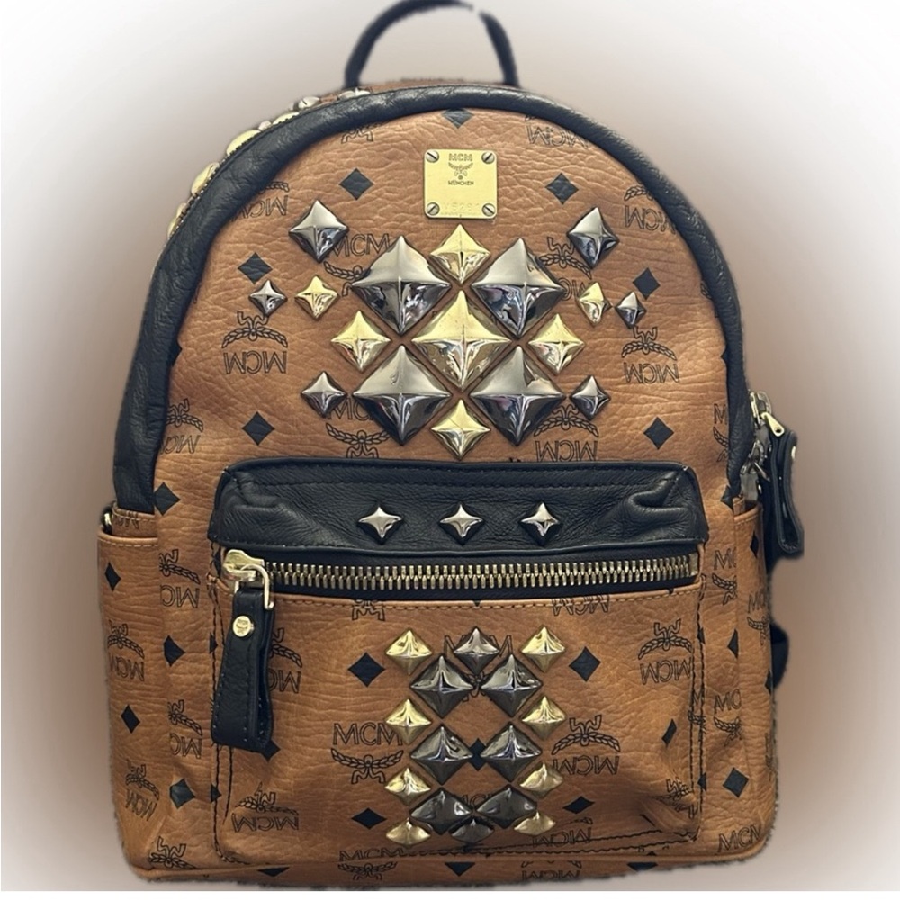 MCM Visetos Studded Colorblack Backpack, 13.5in x 10.5in